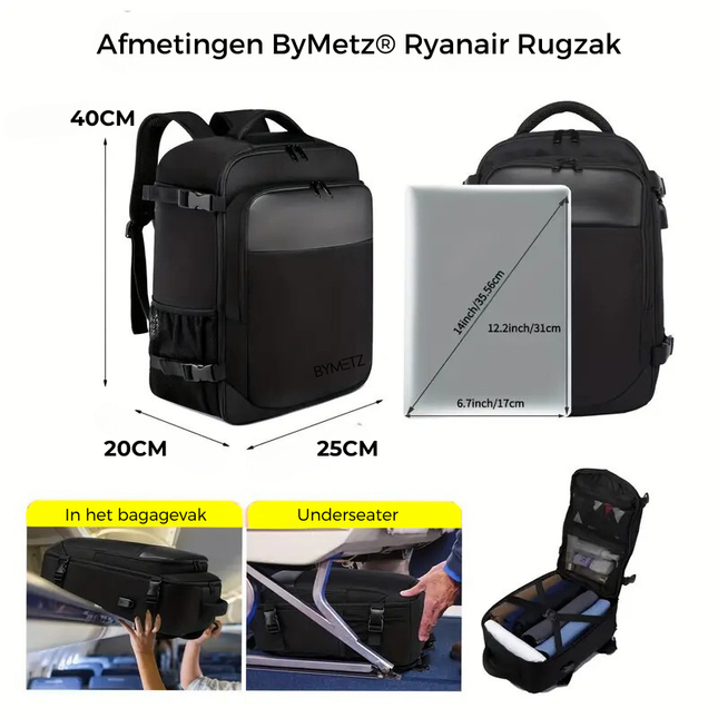 ByMetz Rugzak 40x20x25 Ryanair Handbagage