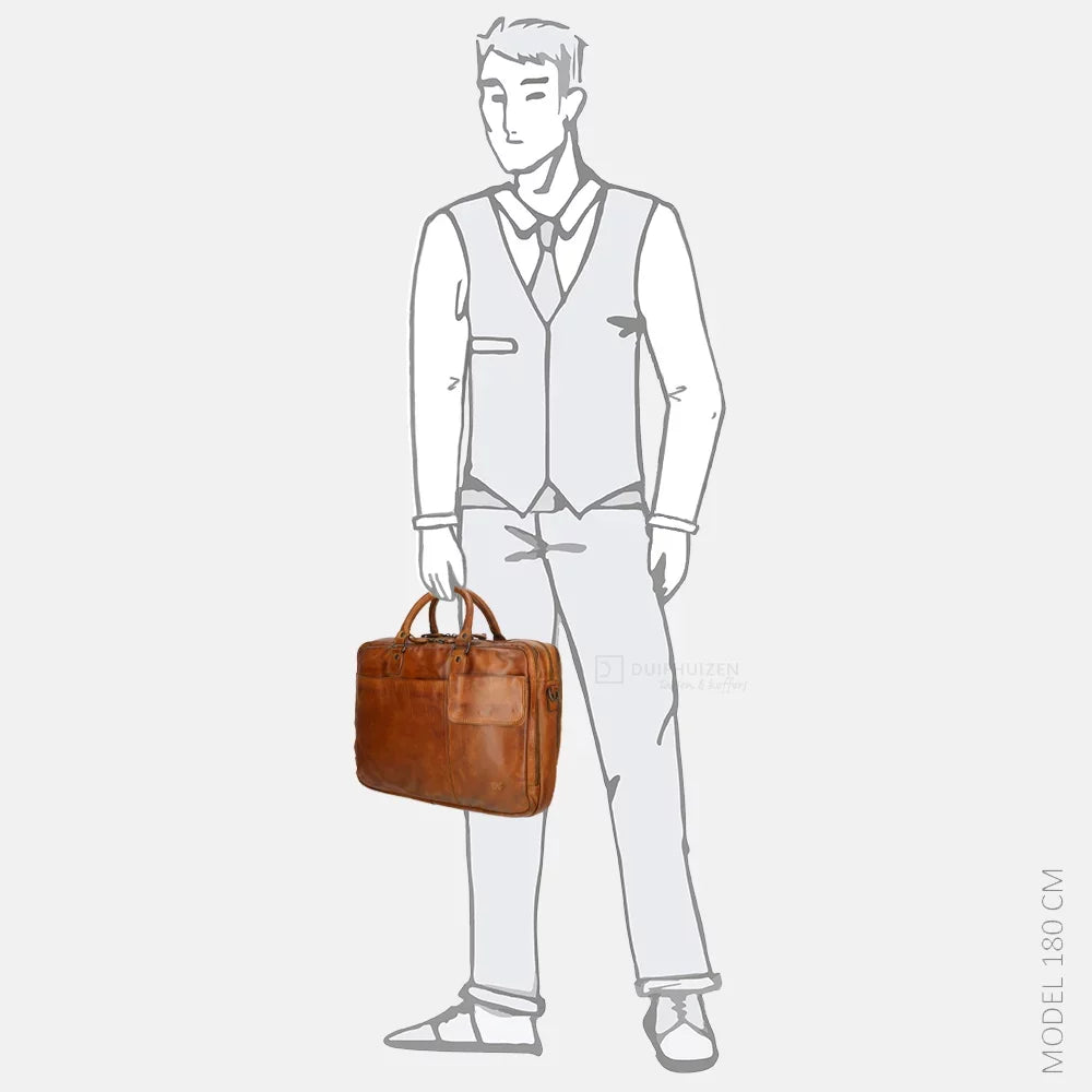 Raw Vintage schoudertas laptoptas leer/canvas grijs