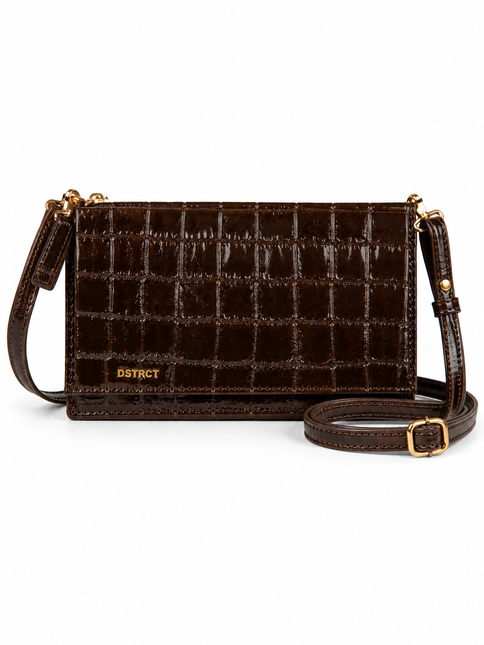 DSTRCT Kožená Crossbody Taška / Psaníčko Croco 033130 Hnědá