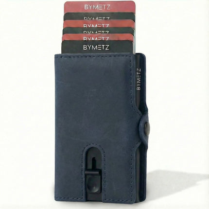 ByMetz® RFID Anti Skim Pasjeshouder - Echt Leer - 7 Pasjes + Briefgeld + Munten Vakje Dark Blue