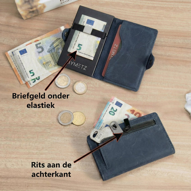 ByMetz® RFID Anti Skim Pasjeshouder - Echt Leer - 7 Pasjes + Briefgeld + Munten Vakje