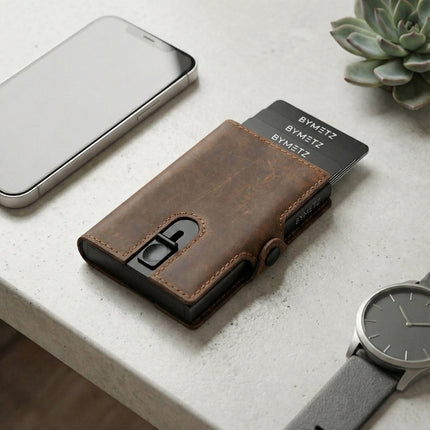 ByMetz® RFID Anti Skim Pasjeshouder - Echt Leer - 7 Pasjes + Briefgeld + Munten Vakje