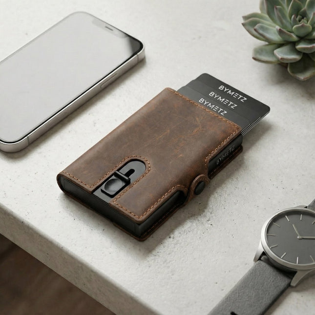 ByMetz® RFID Anti Skim Pasjeshouder - Echt Leer - 7 Pasjes + Briefgeld + Munten Vakje