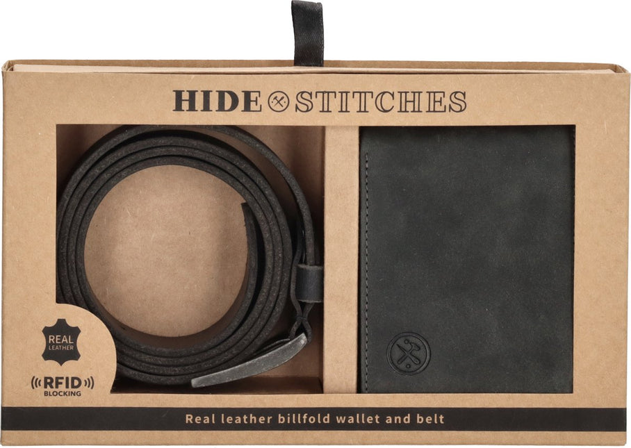 Hide & Stitches Idaho Billfold + Riem zwart