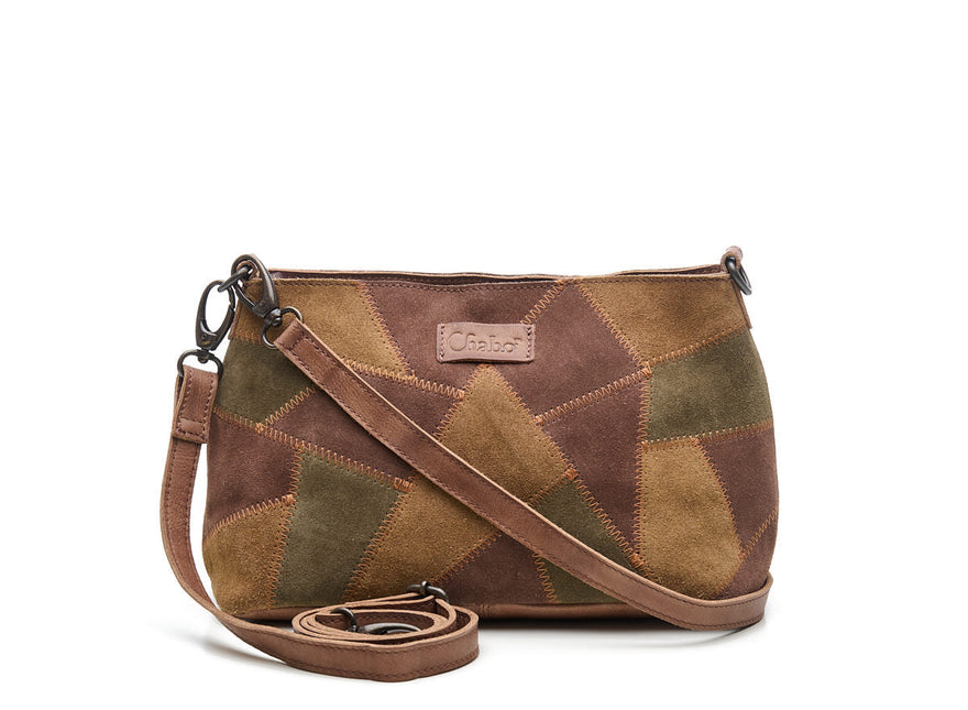 Chabo Bags Suede Patchwork Mala de Ombro em Camurça Castanho/Oliva