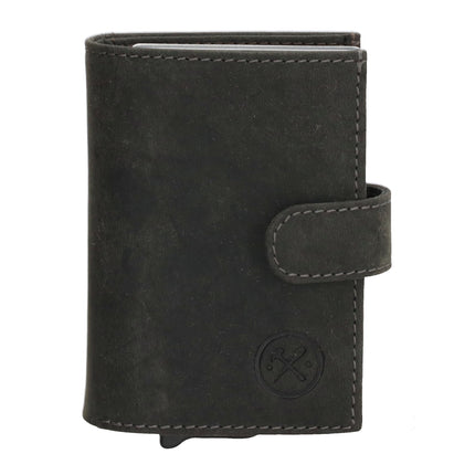 Hide & Stitches Tarjetero de piel Idaho Double Safety Wallet Negro