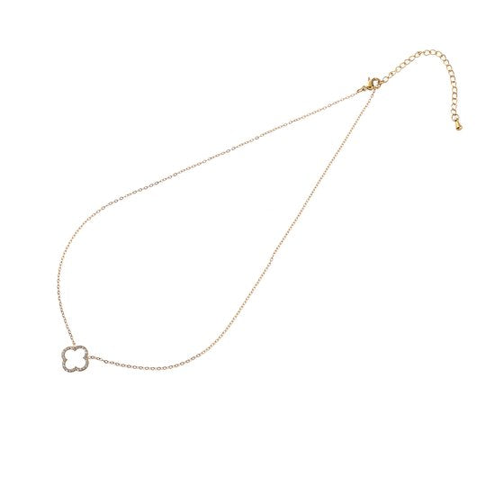 Day & Eve by Go Dutch Label  Small Size Sparkly Clover Necklace - 14K (34+6 cm)
