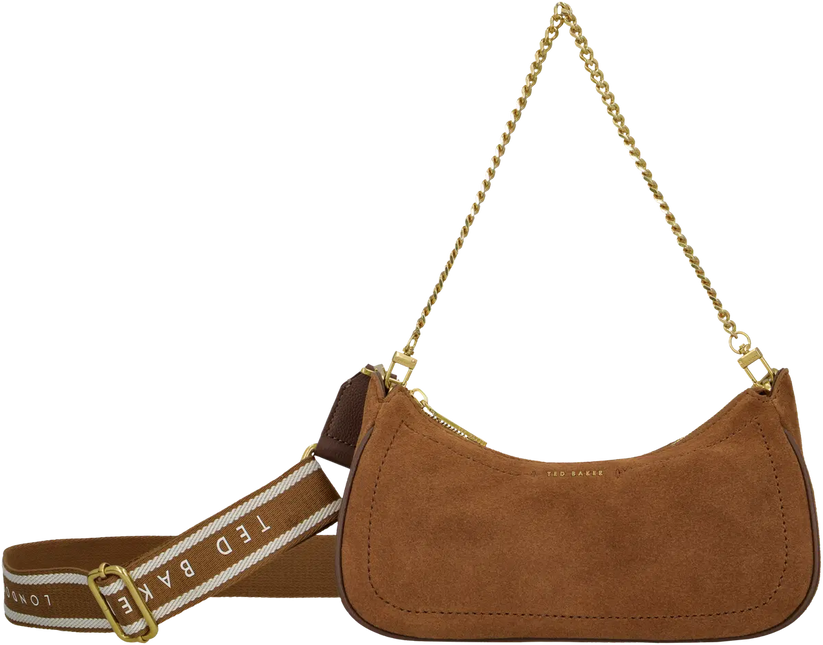 Ted Baker Shayine Webbing Suede Crossbody Hobo Bag Tan Cognac