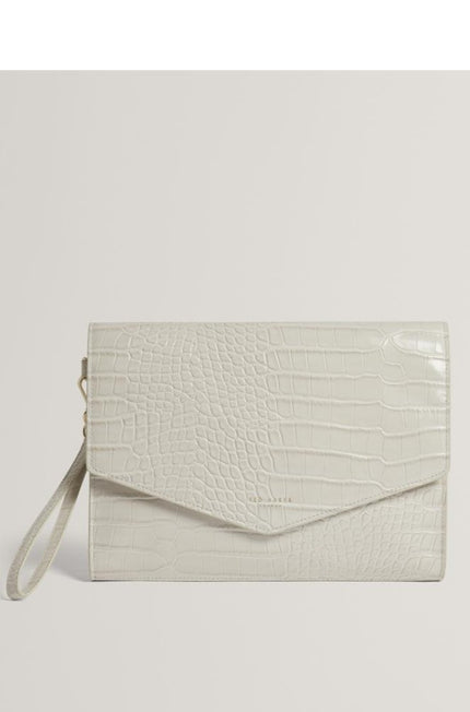 Ted Baker Wesslie Croc Effect Icon Envelope Pouch Ivory