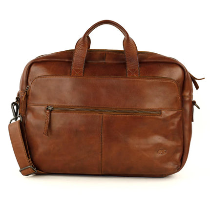 Bear Design Laptoptas 'Dubbele Rits Jamie' 15 Inch Cognac