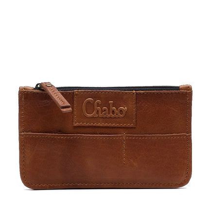 Chabo Bags Porta-cartões compacto em pele com fecho éclair Camel
