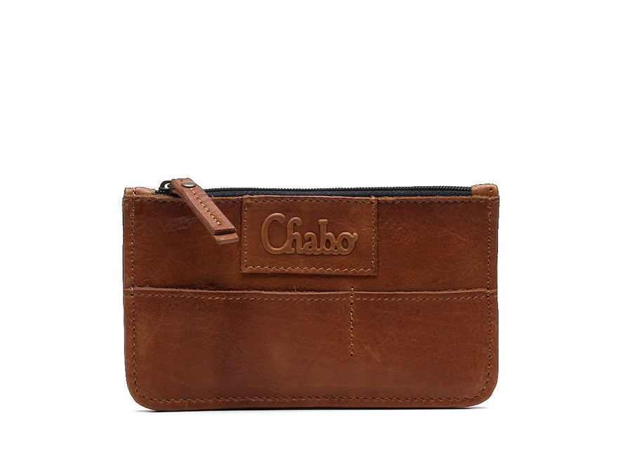 Chabo Bags Porta-cartões compacto em pele com fecho éclair Camel