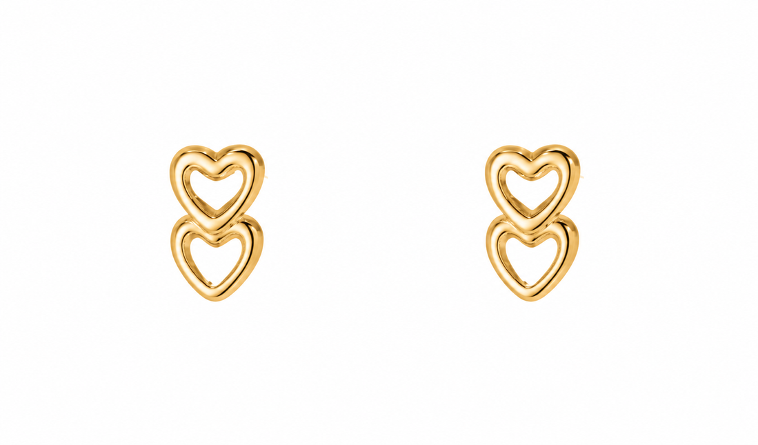 Day & Eve by Go Dutch Label Double Heart Stud Guld (rustfrit stål)