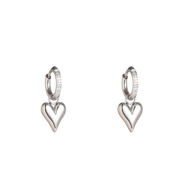 Day & Eve by Go Dutch Label Sparkle Heart Hoop Sølv (rustfrit stål)