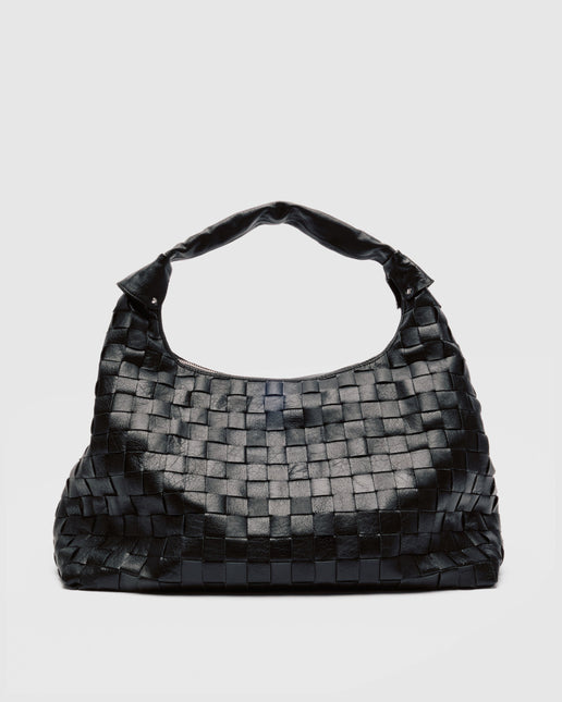 Núnoo Maxi Dandy Air Borsa a Spalla in Pelle Intrecciata Nero