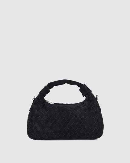 Núnoo Mini Dandy handgeflochtene Tasche aus Veloursleder Schwarz