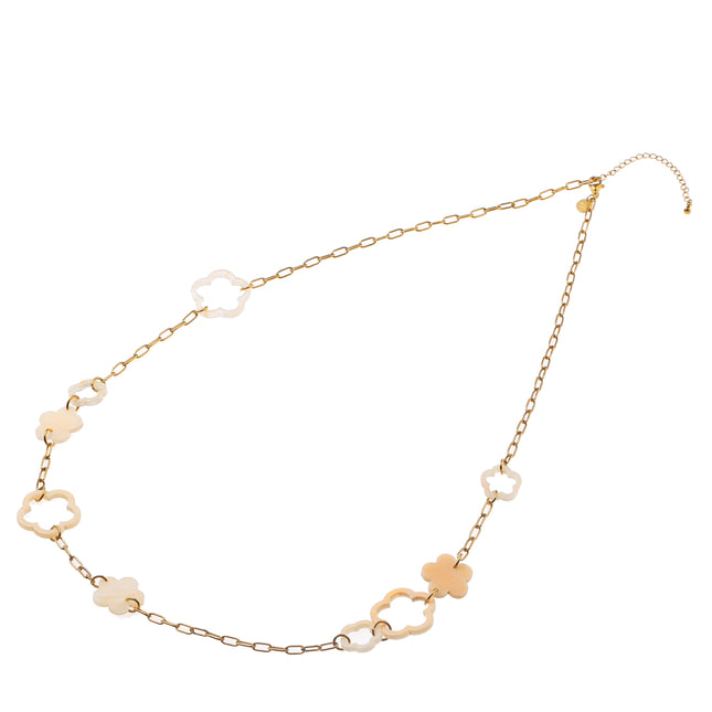 Day & Eve Long Flower Leopard Link Necklace Goud (Stainless Steel)