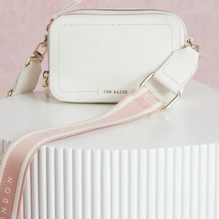 Ted Baker Luceele axelremsväska i läder och vävband Ivory