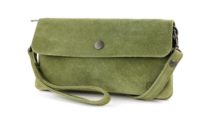 Bear Design Suede Leren Clutch/Mini Schoudertasje/ Brillen-etui Lydia Moss green