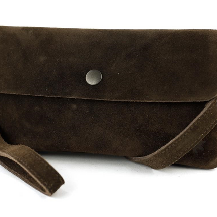 Bear Design Suede Leren Clutch/Mini Schoudertasje/ Brillen-etui Lydia Bruin