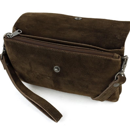 Bear Design Suede Leren Clutch/Mini Schoudertasje/ Brillen-etui Lydia