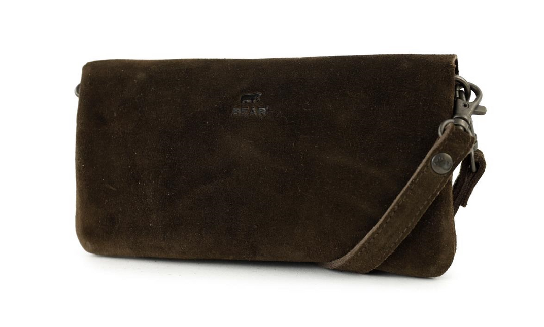 Bear Design Suede Leren Clutch/Mini Schoudertasje/ Brillen-etui Lydia