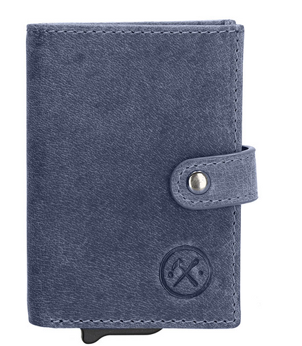 Hide & Stitches Leren Pasjeshouder Idaho Safety Wallet 20026 Blauw