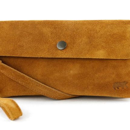 Bear Design Suede Leren Clutch/Mini Schoudertasje/ Brillen-etui Lydia