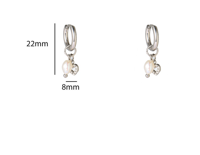 Day & Eve by Go Dutch Label Pearl + Heart Hoop Sølv (rustfrit stål)
