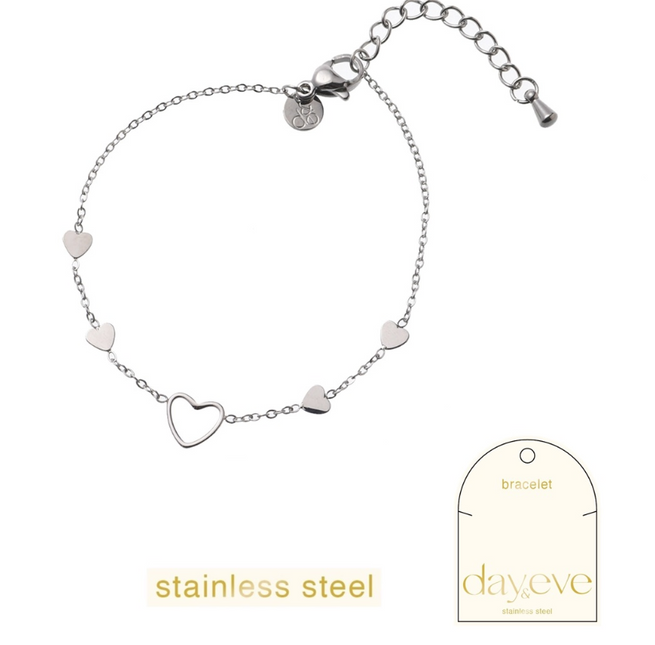 Day & Eve by Go Dutch Label Pulseira Fine Hearts Prateado (aço inoxidável)